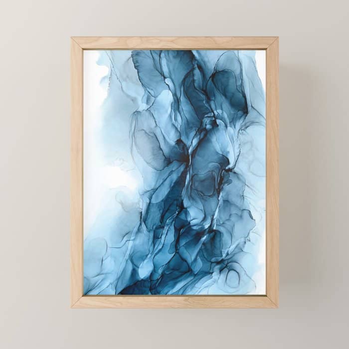 Deep Blue Flowing Water Abstract Painting Mini Art Print