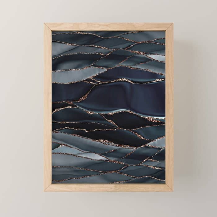 Midnight Marble Deep Ocean Waves Mini Art Print