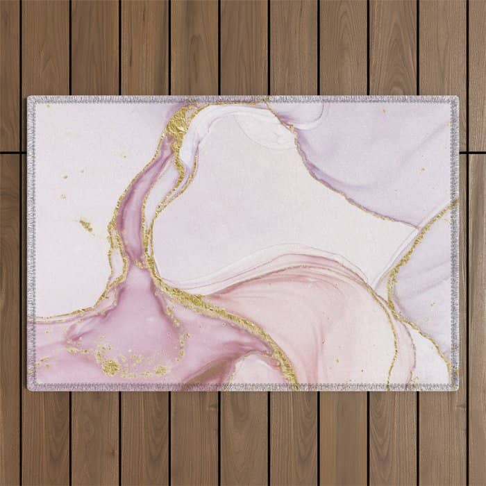 Blush Pink And Gold Alcohol Ink Marble Outdoor Rug