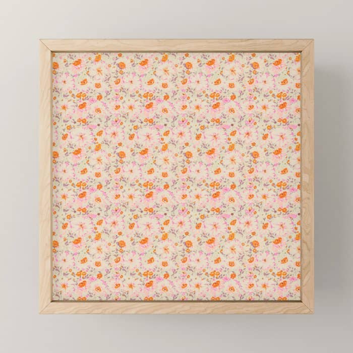 Faded Floral  - Pink / Citrus Mini Art Print
