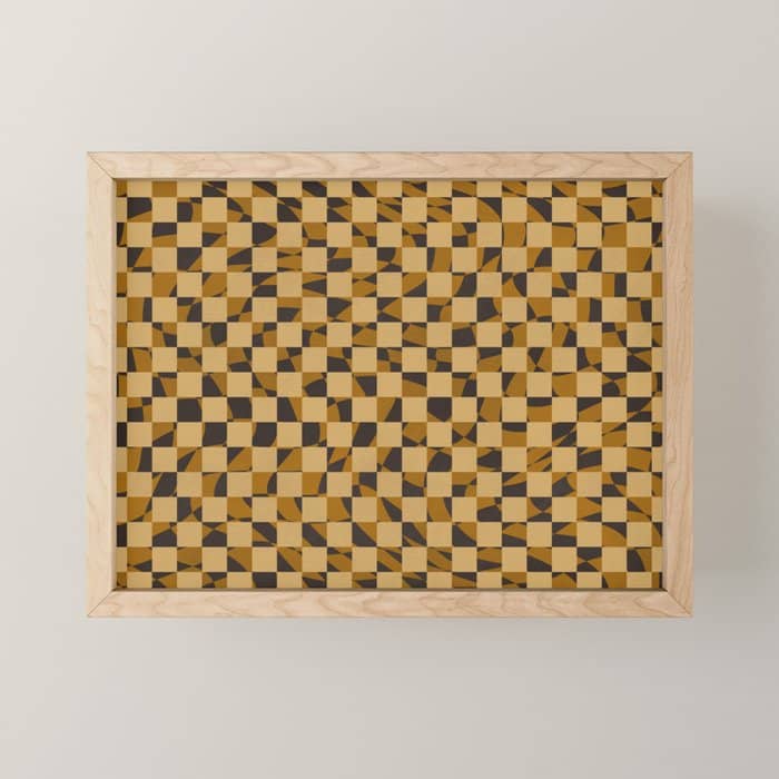 Abstract Checked In Golden Ochre Mini Art Print