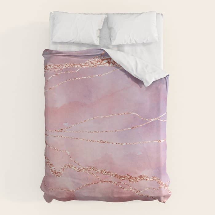 Blush And Purple Sky With Rose Gold Flashes Duvet Cover