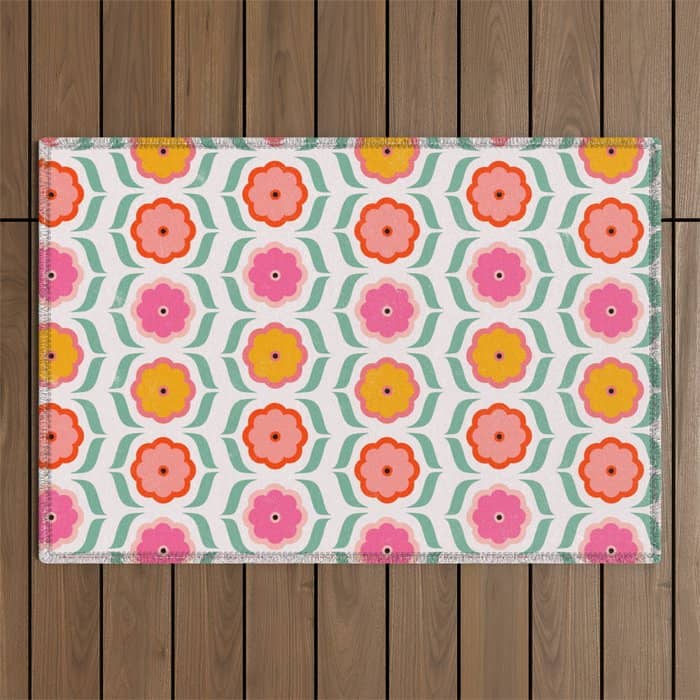 Bright Retro Geometric Pattern Outdoor Rug
