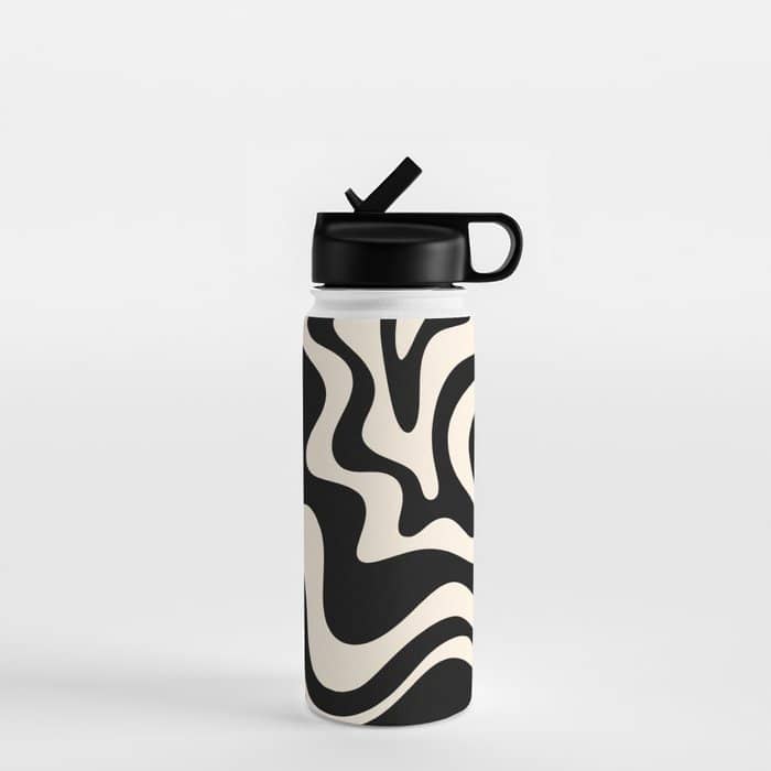 Retro Liquid Swirl Abstract Pattern 3 In Black And Almond Cream Water Bottle