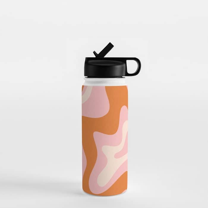 Liquid Swirl Retro Abstract Pattern In Pink Orange Cream Water Bottle