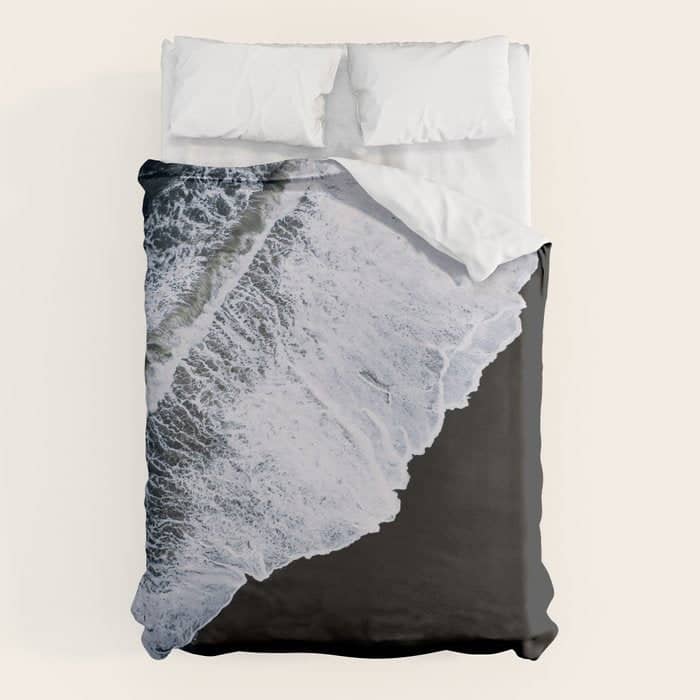 Waves Crashing On A Black Sand Beach - Minimal Landscape Photography Duvet Cover