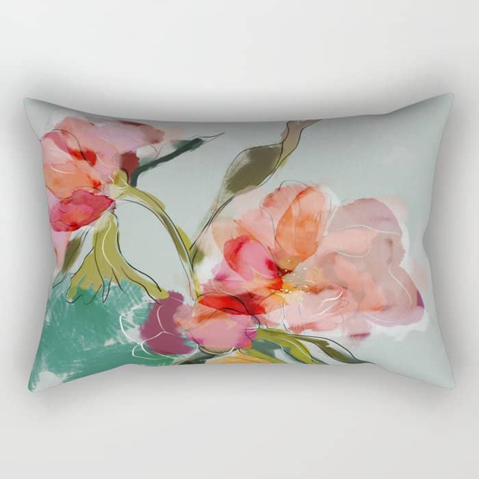 Peonies Abstract Floral Rectangular Pillow