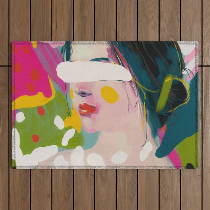 Look At Me, Woman Portrait Contemporary Outdoor Rug
