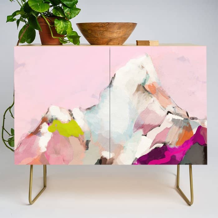 Landscape Mountain Painting Abstract Credenza