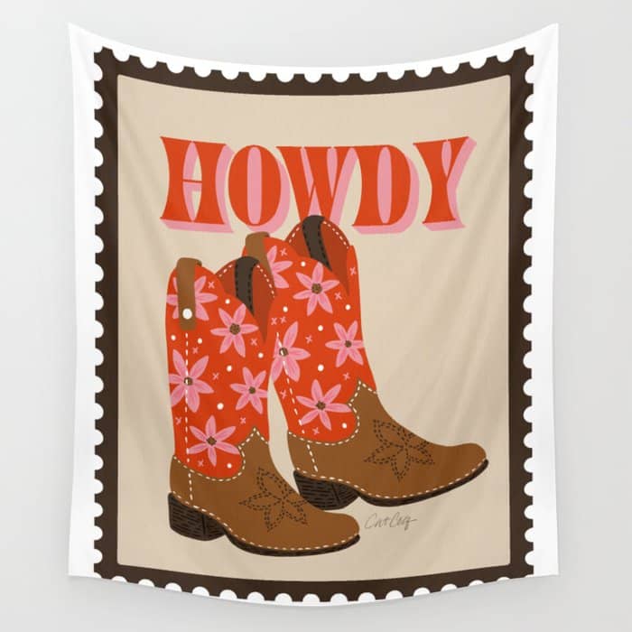 Howdy Cowgirl - Coral & Pink Wall Tapestry