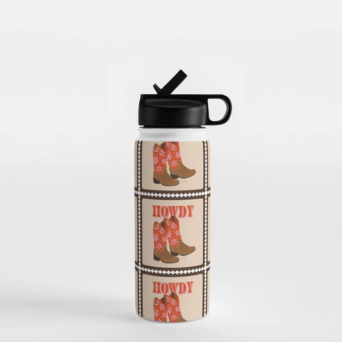 Howdy Cowgirl - Coral & Pink Water Bottle