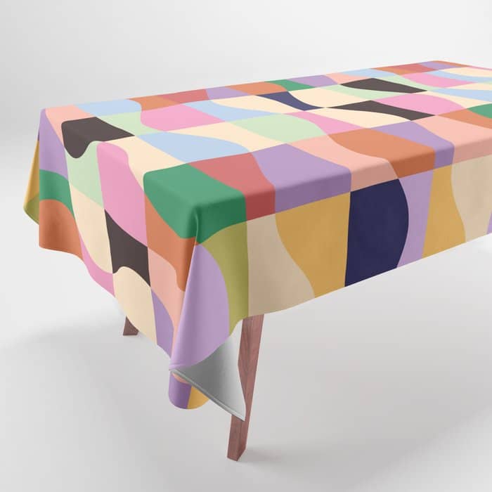 Retro Colorful Wavy Checkerboard Tablecloth