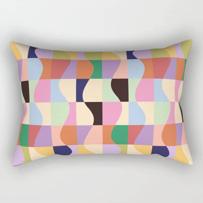 Retro Colorful Wavy Checkerboard Rectangular Pillow
