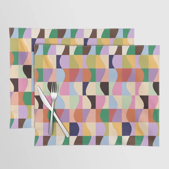 Retro Colorful Wavy Checkerboard Placemat