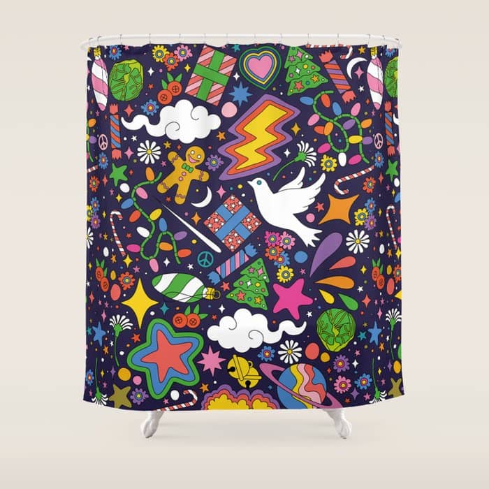 60s 70s Psychedelic Modern Christmas Confetti Pattern Shower Curtain