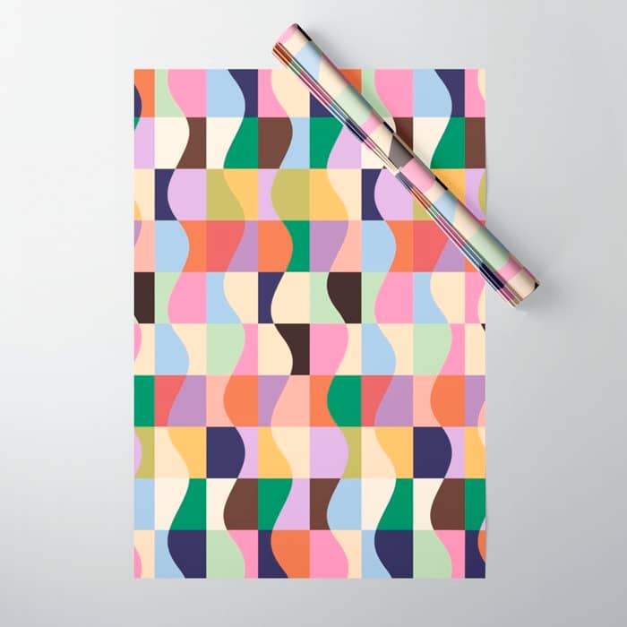 Retro Colorful Wavy Checkerboard Wrapping Paper