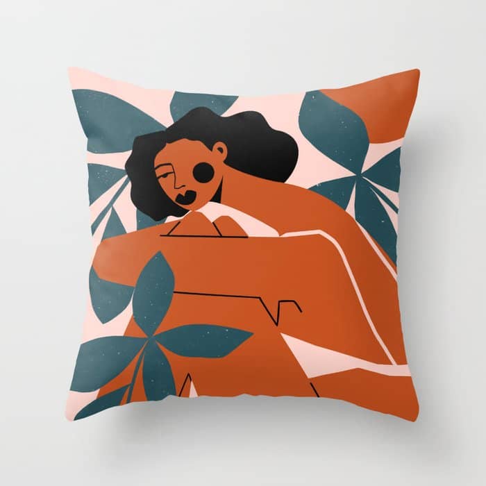 Pink Bikini - Dark Green Flowers Throw Pillow