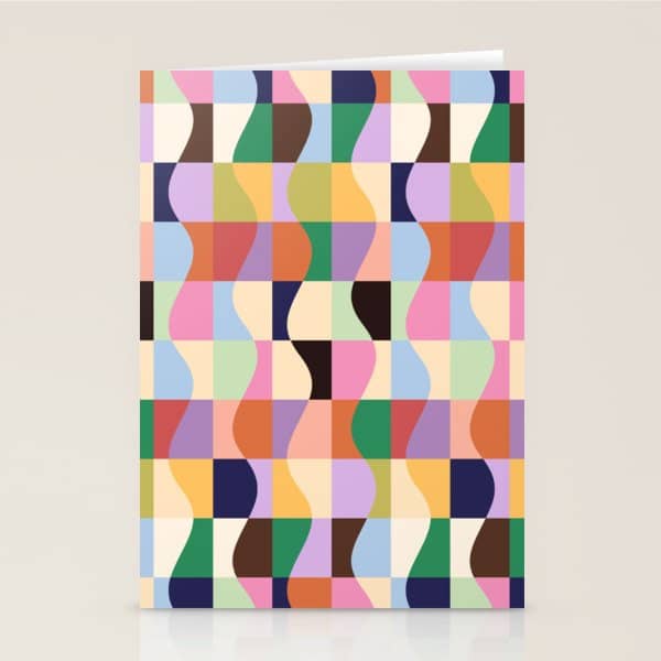 Retro Colorful Wavy Checkerboard Stationery Card