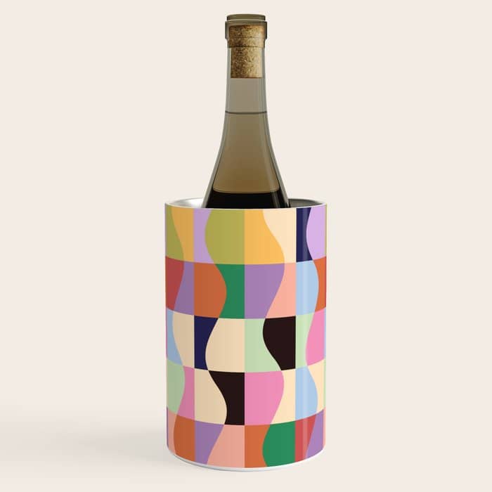Retro Colorful Wavy Checkerboard Wine Chiller