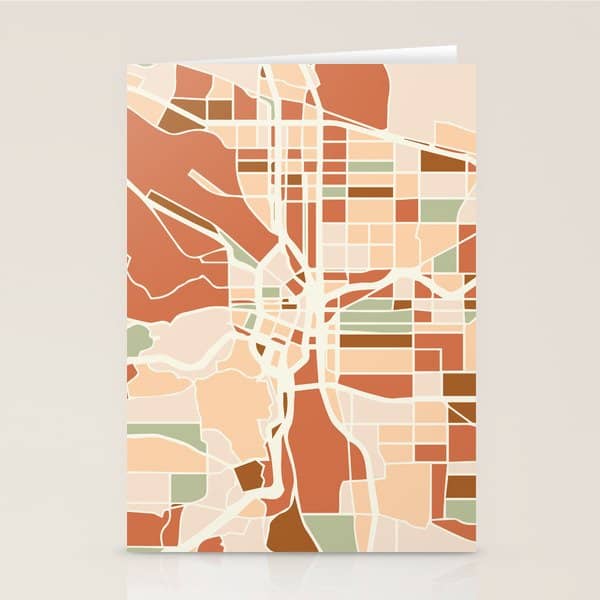 Portland Oregon City Map Earth Tones Stationery Card