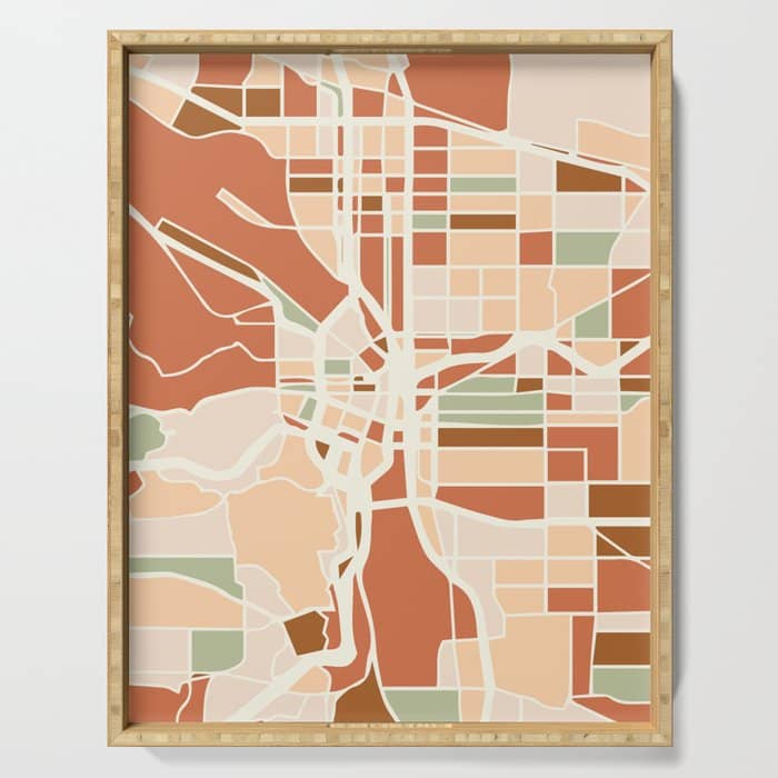 Portland Oregon City Map Earth Tones Serving Tray