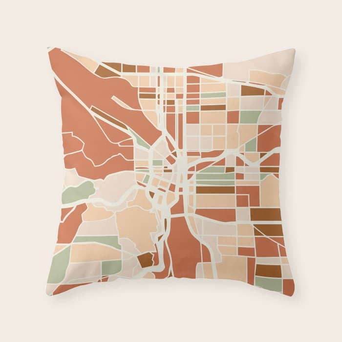 Portland Oregon City Map Earth Tones Throw Pillow