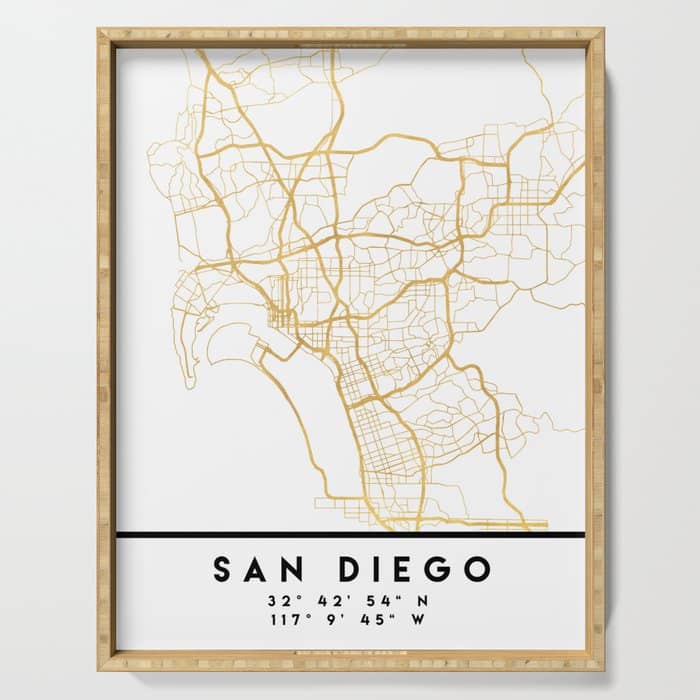 San Diego California City Street Map Art Serving Tray