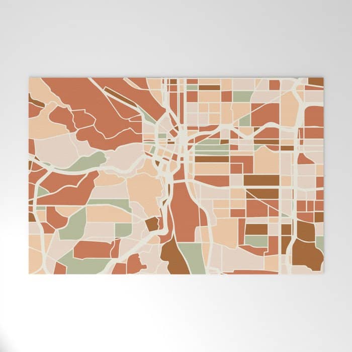 Portland Oregon City Map Earth Tones Welcome Mat