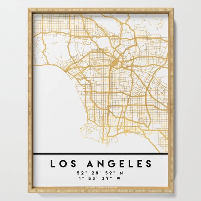 Los Angeles California City Street Map Art Serving Tray