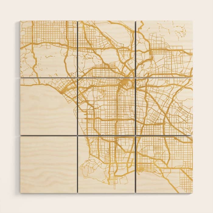 Los Angeles California City Street Map Art Wood Wall Art