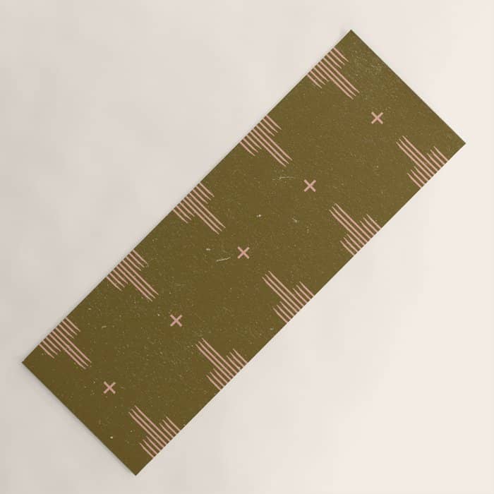 Southwestern Minimalist Retro Green & Pink Yoga Mat