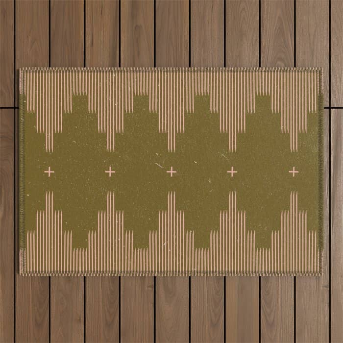Southwestern Minimalist Retro Green & Pink Outdoor Rug