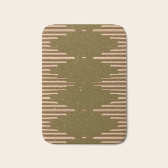 Southwestern Minimalist Retro Green & Pink Bath Mat