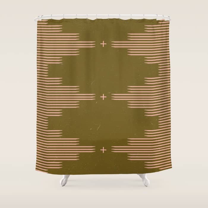 Southwestern Minimalist Retro Green & Pink Shower Curtain