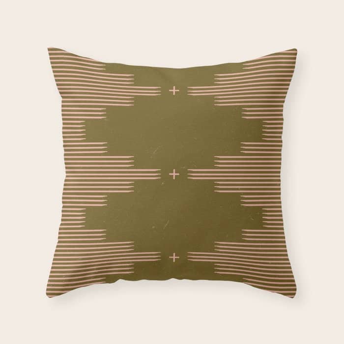 Southwestern Minimalist Retro Green & Pink Throw Pillow