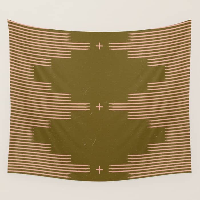 Southwestern Minimalist Retro Green & Pink Wall Tapestry