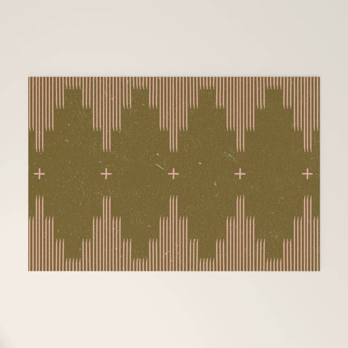 Southwestern Minimalist Retro Green & Pink Welcome Mat