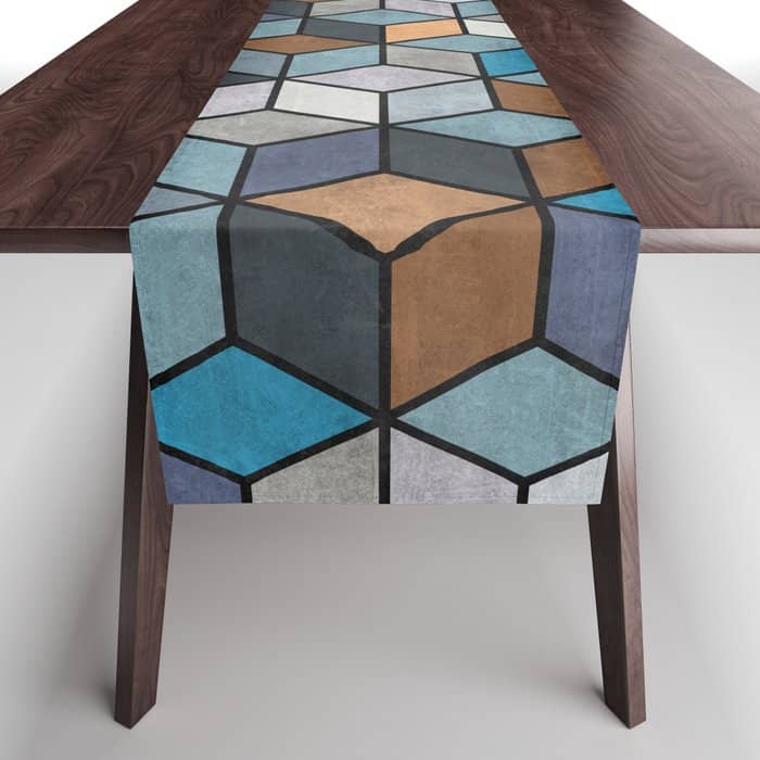 Colorful Concrete Cubes - Blue, Grey, Brown Table Runner