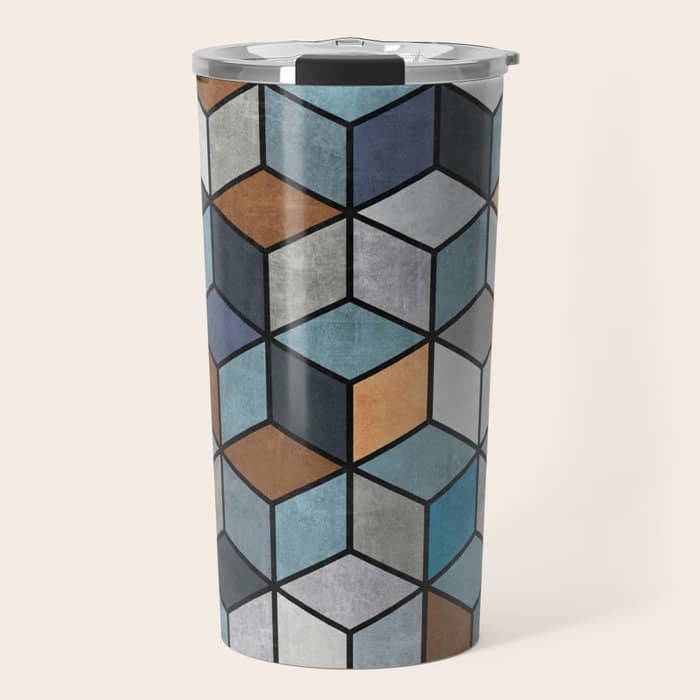 Colorful Concrete Cubes - Blue, Grey, Brown Travel Mug