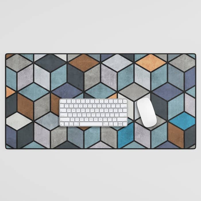 Colorful Concrete Cubes - Blue, Grey, Brown Desk Mat