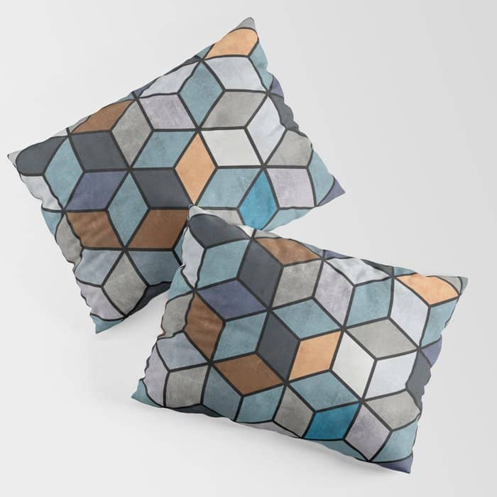 Colorful Concrete Cubes - Blue, Grey, Brown Pillow Sham