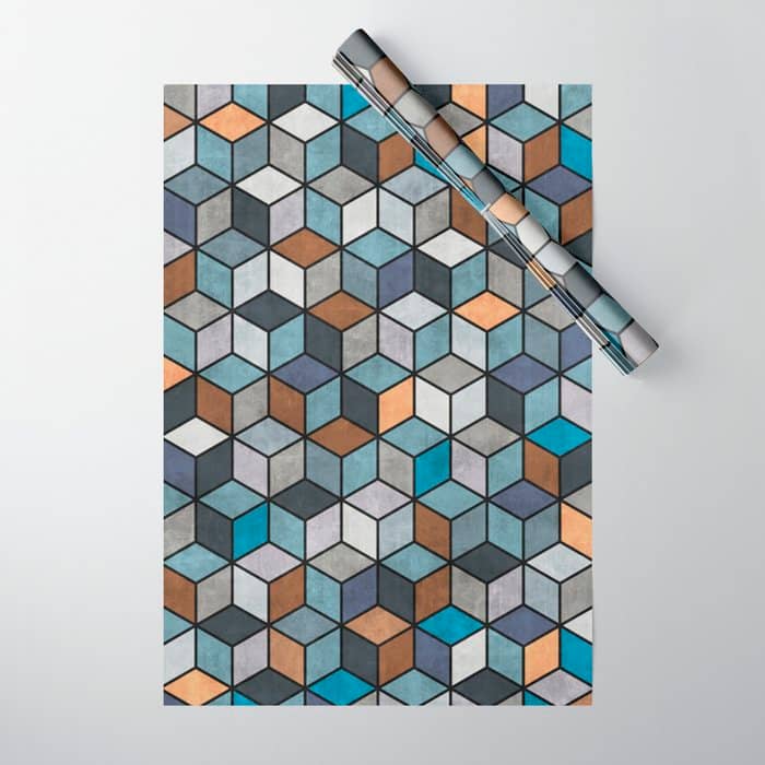 Colorful Concrete Cubes - Blue, Grey, Brown Wrapping Paper