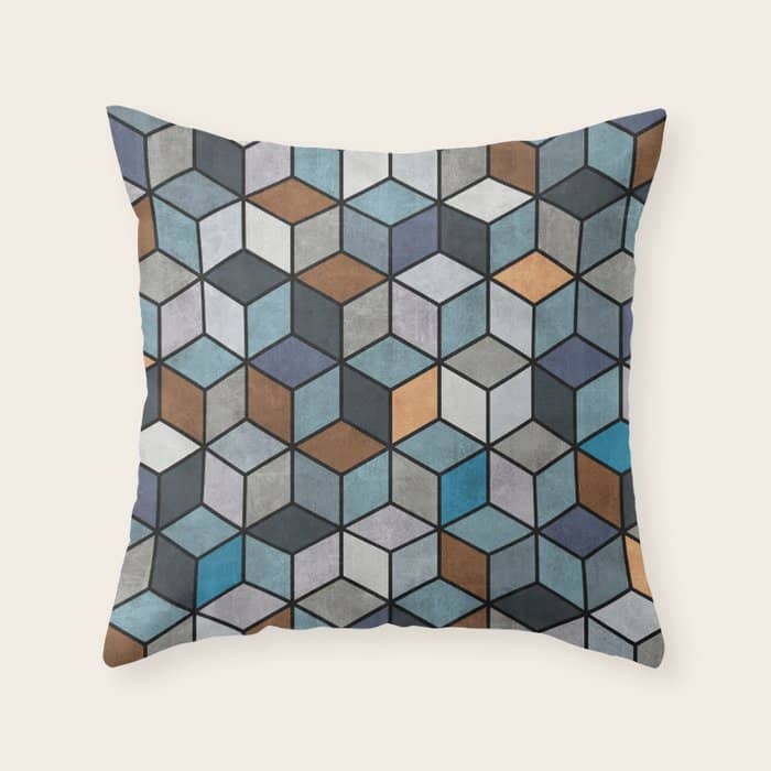 Colorful Concrete Cubes - Blue, Grey, Brown Throw Pillow