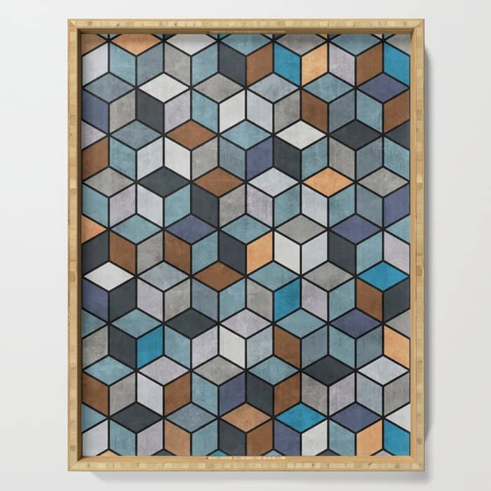 Colorful Concrete Cubes - Blue, Grey, Brown Serving Tray