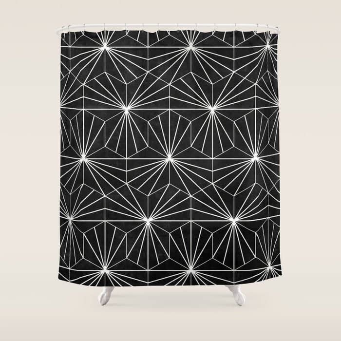 Hexagonal Pattern - Black Concrete Shower Curtain