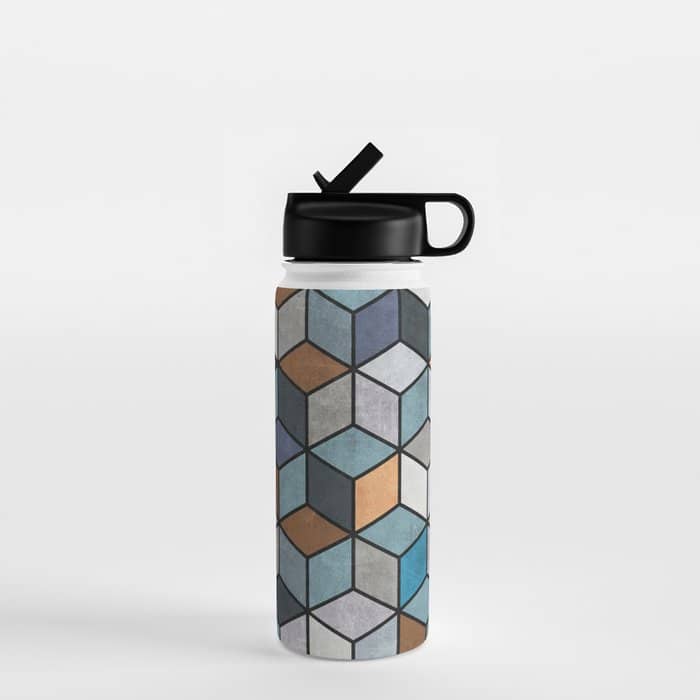 Colorful Concrete Cubes - Blue, Grey, Brown Water Bottle