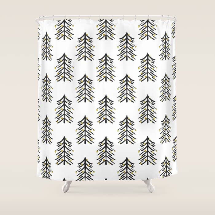 Black And Gold Spiky Tree Shower Curtain