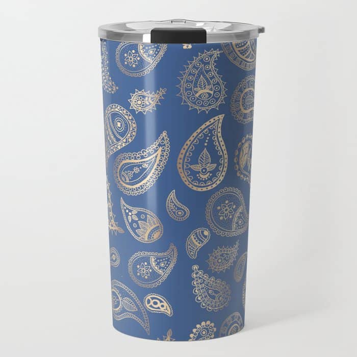 Classic Blue And Gold Paisley Travel Mug