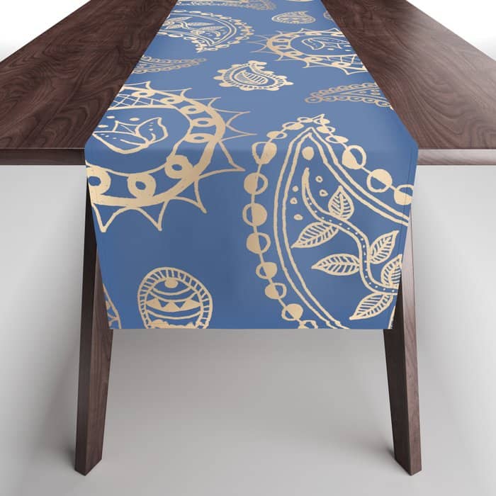 Classic Blue And Gold Paisley Table Runner