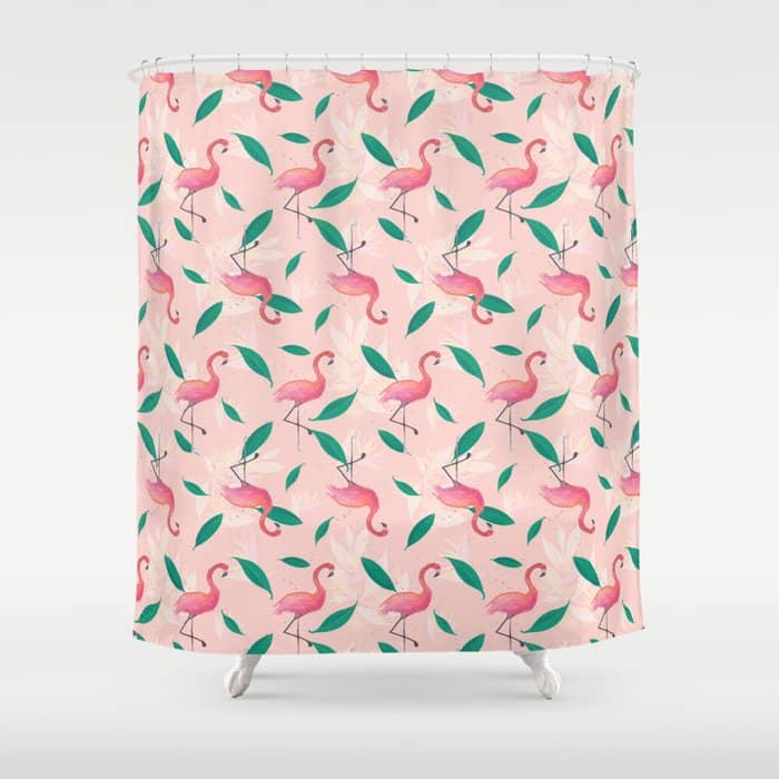 Pink Flamingo Tropical Pattern Shower Curtain